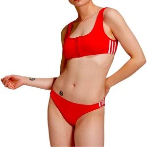 NWT Adidas Adicolor Classics Primeblue Scarlet Bikini Set - Sporty Swimwear SZ M